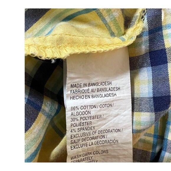 Izod Shirt Short Sleeve Button Down Plaid Yellow Blue Non Iron Stretch Classic - Picture 3 of 6
